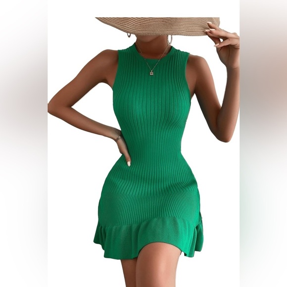 Sleeveless Sweater Dress Crochet Ribbed Knit Ruffle Hem Bodycon
8033 - Picture 4 of 7